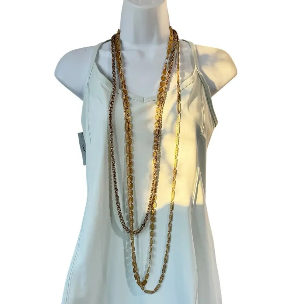 Three Gold Tone Vintage Art Deco Long Strand Chain Necklaces